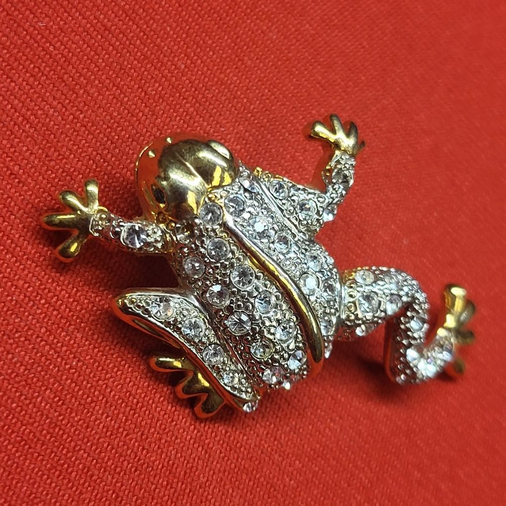 Vintage Rhinestone Frog Toad Brooch Pin - Picture 5 of 12